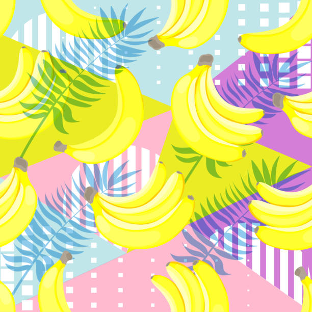 istock Seamless pattern of yellow bananas on hand drawn striped ink background 994193414