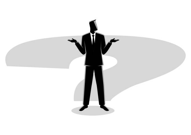 Businessman standing on question mark shadow Business concept illustration of a businessman standing on question mark shadow question mark people one person silhouette stock illustrations
