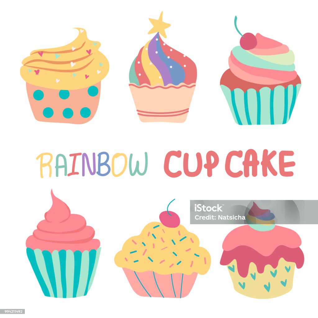 doodle hand drawn rainbow cute cup cake Cupcake stock vector