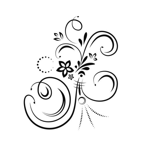 ilustrações, clipart, desenhos animados e ícones de florescer elemento de design - flourishes tattoo scroll ornate