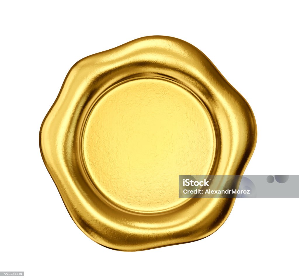 wax seal golden wax seal isolated on a white. 3d illustration Gold - Metal Stock Photo