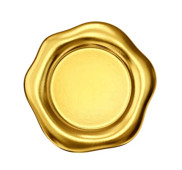 golden wax seal isolated on a white. 3d illustration