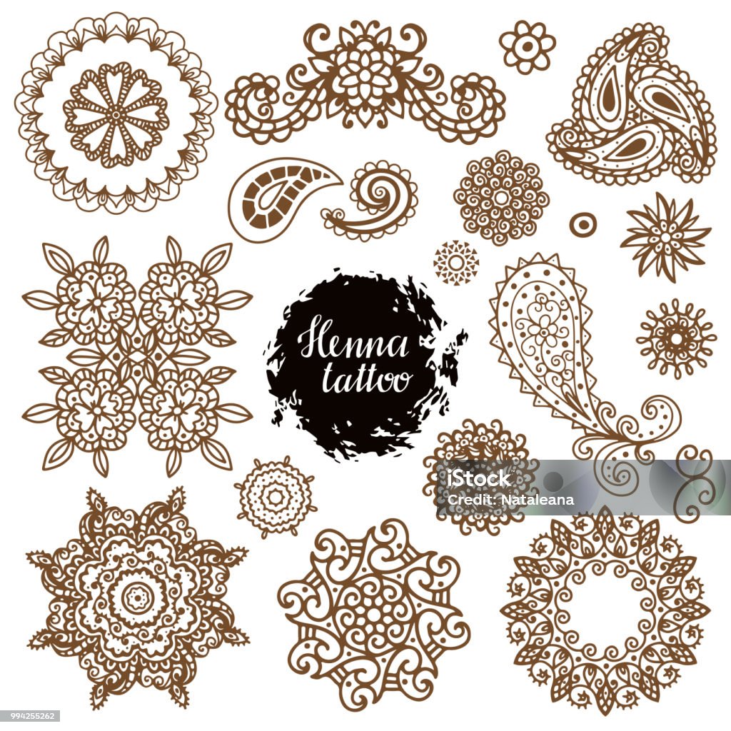 Henna Tattoo Paisley Set Stock Illustration - Download Image Now -  Abstract, Boho, Brown - iStock
