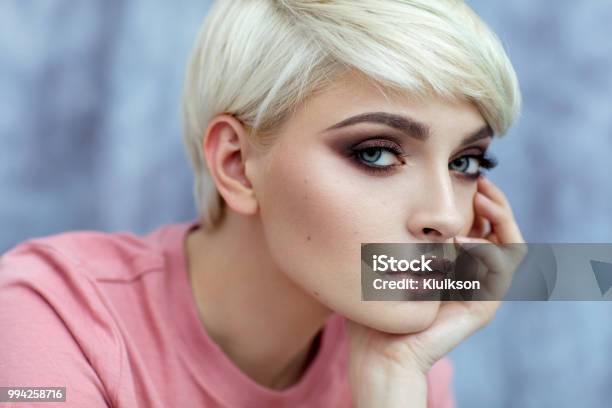 Portrait Photo Of Young Female Model With Short Blond Hair Stock Photo - Download Image Now