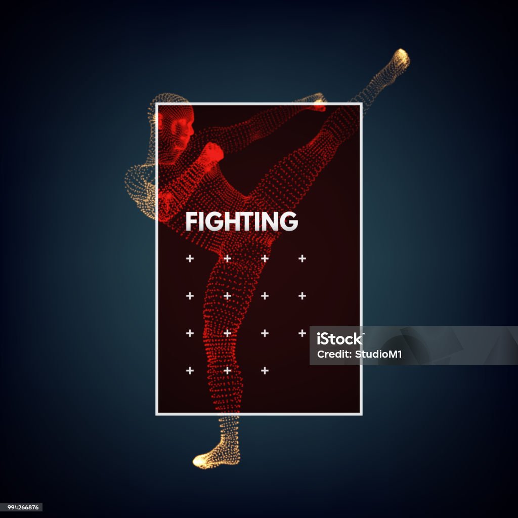 Kick Box Vector Kickbox Fighter Preparing To Execute A High Kick Fighting Man Design ...