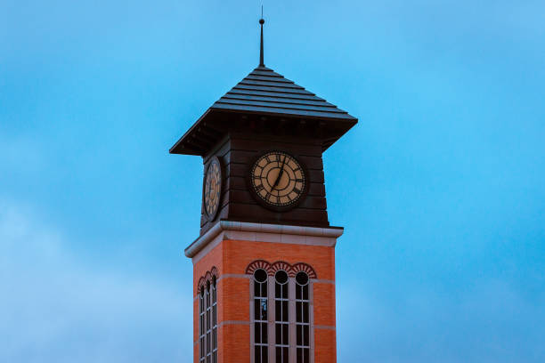 Tower off of an academic building on Grand Valley State University campus in Grand Rapids Michigan stock photo