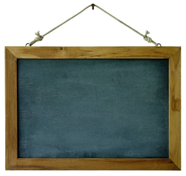 istock An old wooden framed blackboard hangs from a rusty nail, isolated on white, clipping path included. 994276894