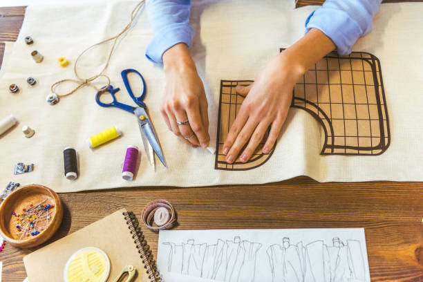 istock cropped image of seamstress marking pattern with piece of chalk 994280510