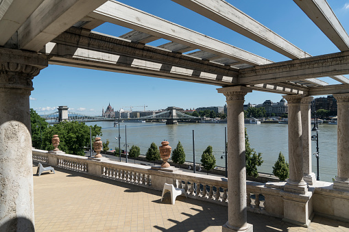 Budapest, Hungary. July 2018.  The view of the Danube river from the castle garden of Budapest, Hungary