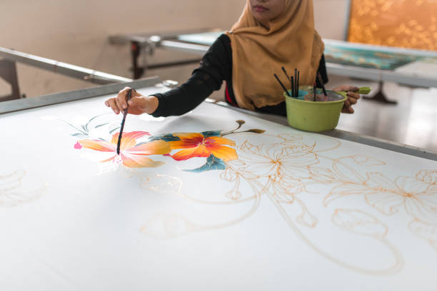 istock Woman painting in a batik workshop 994288344