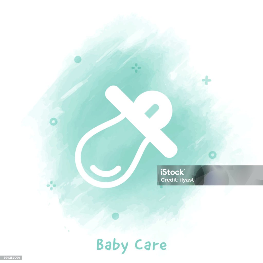 Baby Care Line Icon Watercolor Background Vector teat line icon over watercolor background. Toddler stock vector