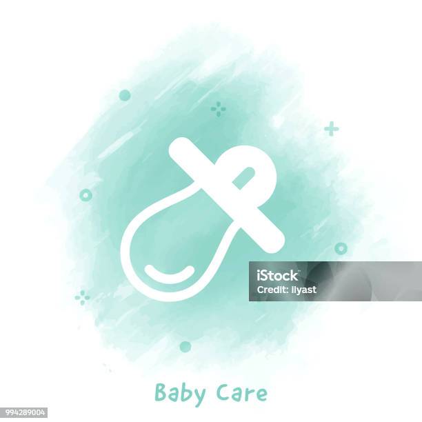 Baby Care Line Icon Watercolor Background Stock Illustration - Download Image Now - Toddler, Watercolor Painting, Animal Teat