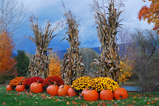 Autumn decor highlights a roadside farm in New England