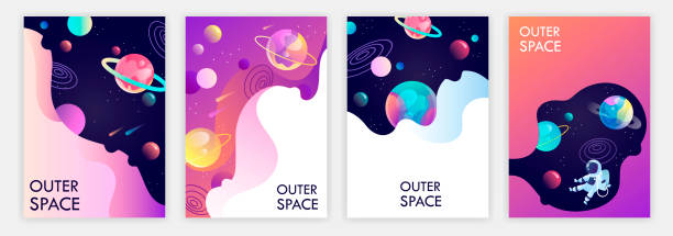 一組橫幅範本。宇宙。太空旅行。設計。向量插圖 - 星系 插圖 幅插畫檔、美工圖案、卡通及圖標