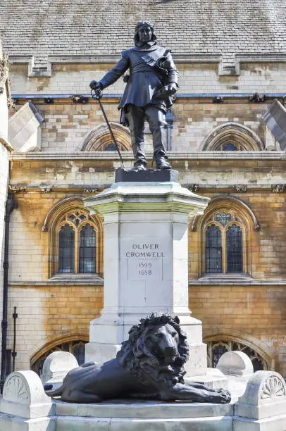 Statue of Oliver Cromwell outside the House of Commons of the UK in Westminster, London