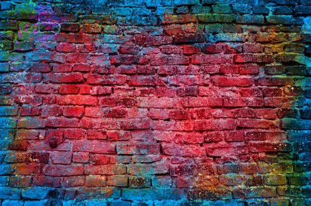 Paint splash, graffiti brick wall, colorful background