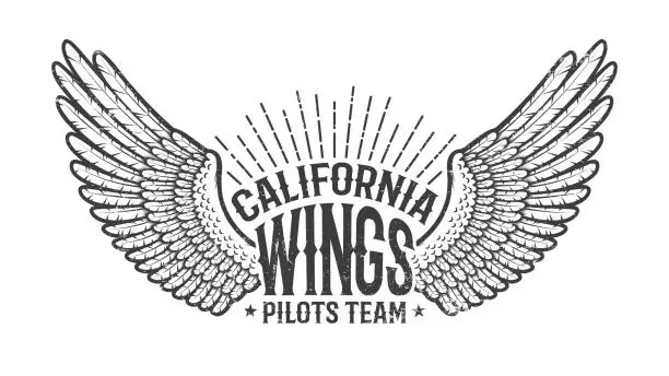 Vector illustration of Retro emblem of the club of pilots with outstretched wings