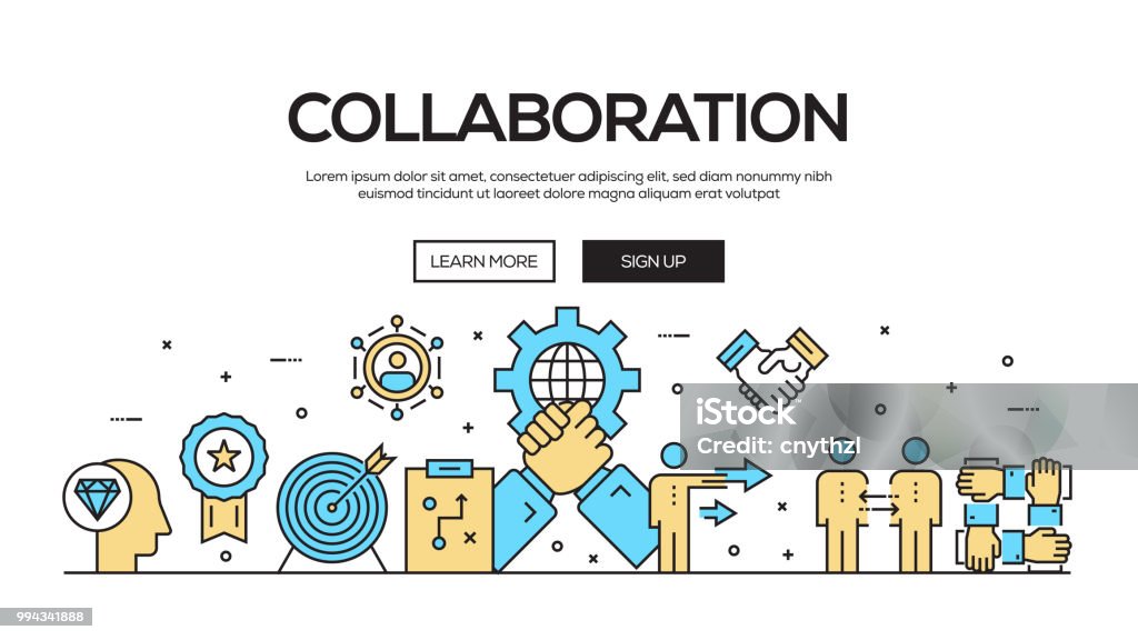 Collaborative Image Border Collaboration Flat Line Web Banner Design Stock Illustration - Download ...