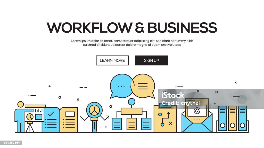 Workflow Banner Design Workflow And Business Flat Line Web Banner Design Stock Illustration ...