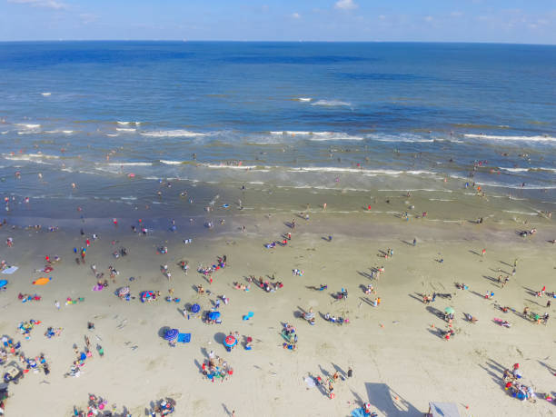 istock Bird eye view beach shoreline on sunny Teas summer day 994363368