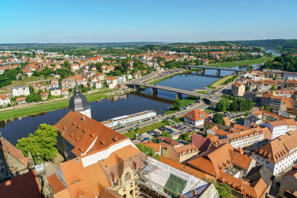 View over Meissen in Saxony, Germany View over Meissen with Elbe River in Saxony, Germany elbe valley stock pictures, royalty-free photos & images