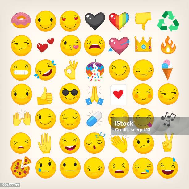Set Of Most Popular Emoticons Flat Vector Hand Drawn Emojis Stock Illustration - Download Image Now