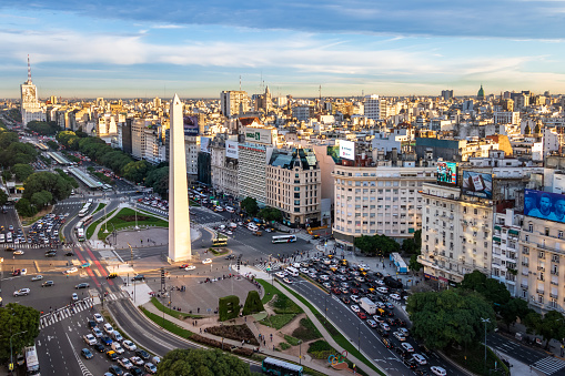 Buenos Aires, Argentina - May 15, 2018: Aerial view of Buenos Aires and 9 de julio avenue - Buenos Aires, Argentina