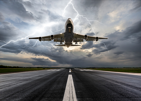 Passenger airplane landing on extreme weather