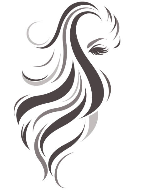 ilustraciones, imágenes clip art, dibujos animados e iconos de stock de icono de estilo de cabello largo las mujeres, las mujeres logotipo sobre fondo blanco - cabello largo