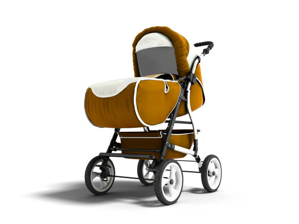 istock Modern brown baby carriage for any weather with white inserts 3d render on a white background with shadow 994402970