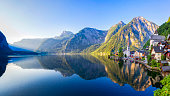 Hallstatt Village and Hallstatter See lake in Austria