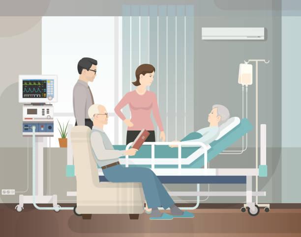 hospital room Inside the hospital room : conversation between patient and family ringer stock illustrations