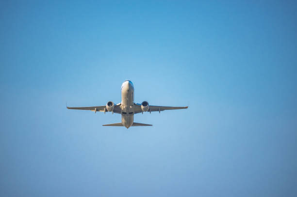 istock The passenger plane which flies in the blue sky 994435640