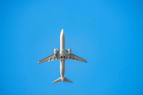 istock The passenger plane which flies in the blue sky 994435646