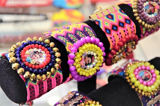 Mexican art is fun, creative, and colorful. Mexicans are very proud of Frida Kahlo, and these bracelets with her the image are made with beads.