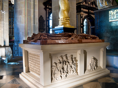 Gniezno, Greater Poland province, Poland. Gothic tomb (cenotaph) - symbolic grave of Saint Adalbert from around 1480, the work of Hans Brandt. The Cathedral Basilica of the Assumption of the Blessed Virgin Mary and St. Adalbert.