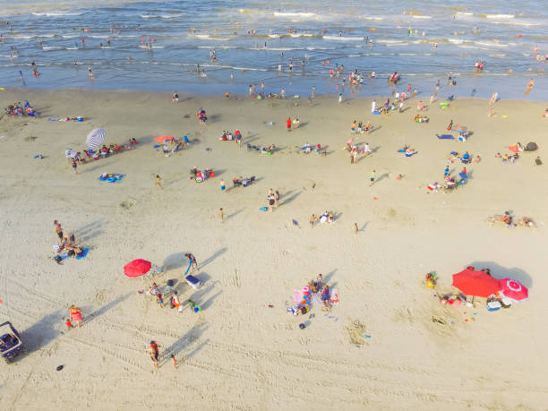 istock Bird eye view beach shoreline on sunny Teas summer day 994440158