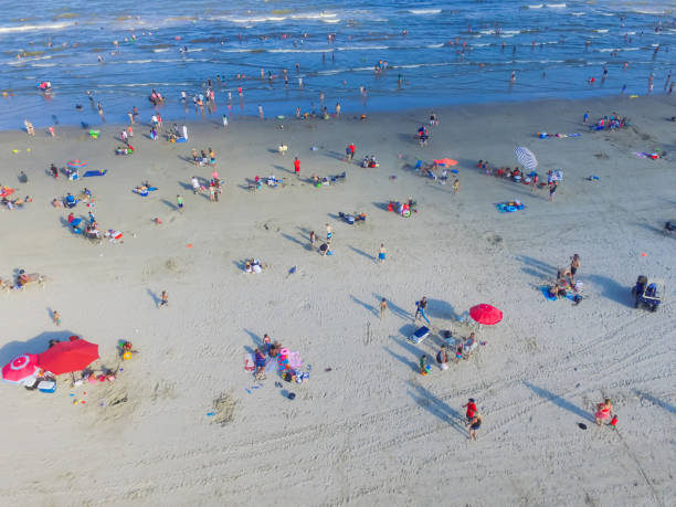 istock Bird eye view beach shoreline on sunny Teas summer day 994440182