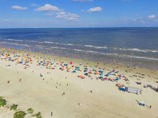 istock Bird eye view beach shoreline on sunny Teas summer day 994440222