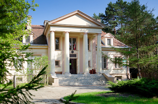 Otwock, Mazovian province, Poland. Museum of the Otwock region located in manor house stylized villa built in 1954 for Jakub Berman, prominent member of the Polish United Workers' Party in stalinism period, in charge of the Ministry of Public Security.