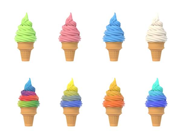 Set of soft ice icecream in waffle cones