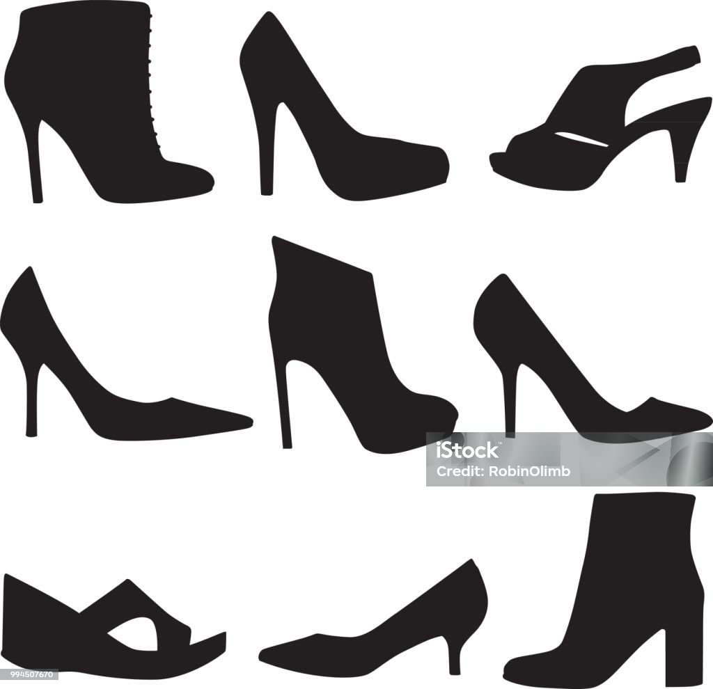 High Heel Shoe Icon Set Vector silhouettes of nine different high heel shoes. High Heels stock vector