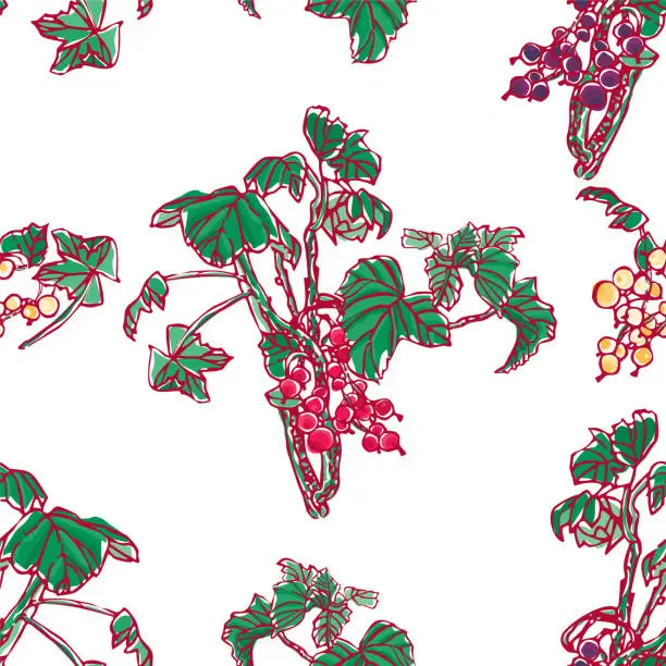 Vector illustration of Black Currant and red currants seamless pattern