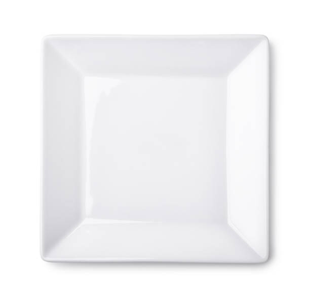 empty plate - plate square square shape white imagens e fotografias de stock