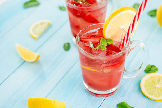 Colorful strawberry refreshing drinks for summer,