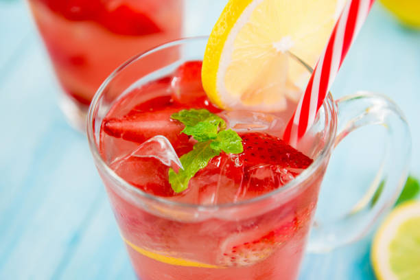 Colorful strawberry refreshing drinks for summer,