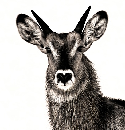 An illustration of a waterbuck face.