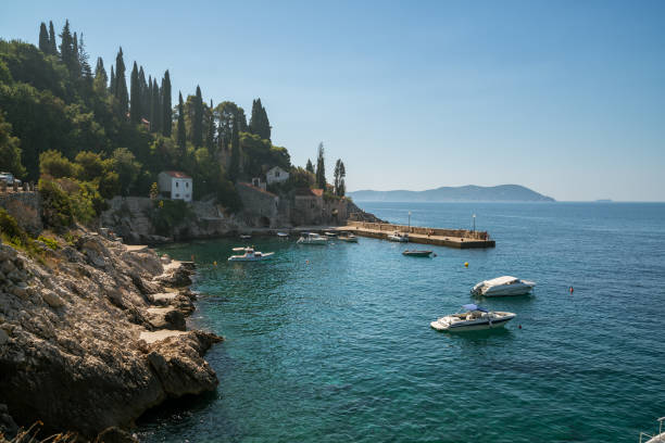 istock Adriatic coast with harbor in Trsteno, Croatia. 994646028
