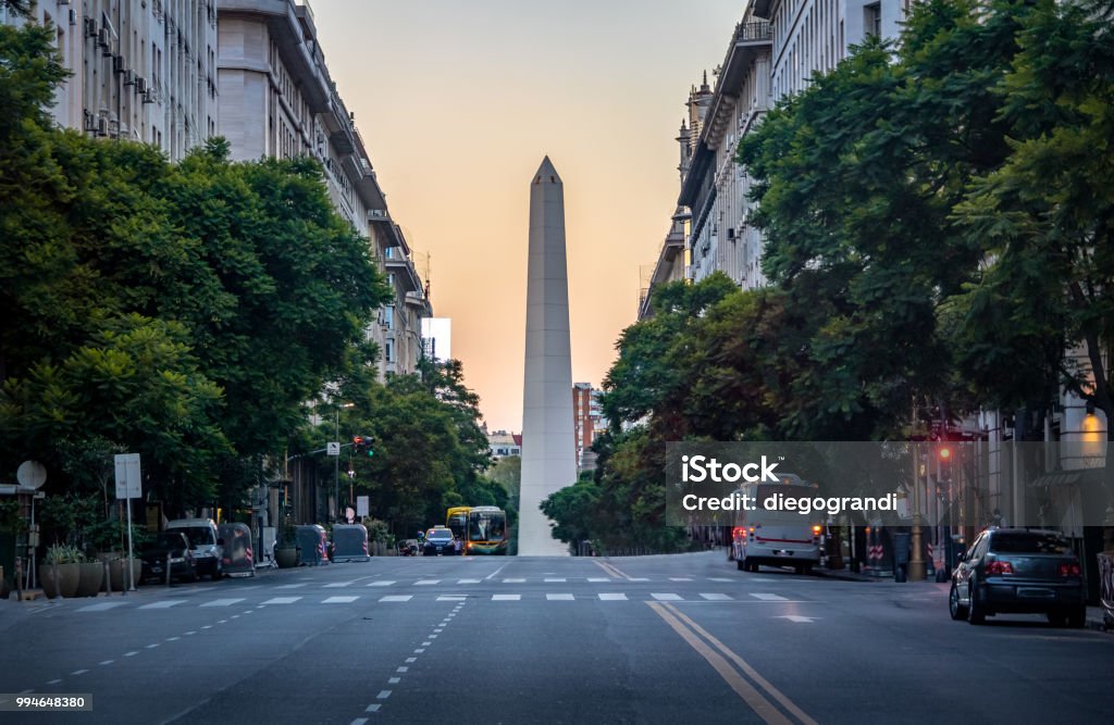 Corrientes Avenue with Obelisk on background - Buenos Aires, Argentina Buenos Aires Stock Photo