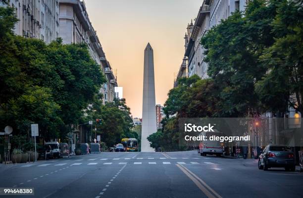 Corrientes Avenue With Obelisk On Background Buenos Aires Argentina Stock Photo - Download Image Now